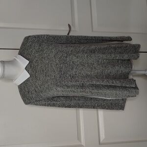 LUSH women's medium gray white long sleeve sheer back stretch collar blouse